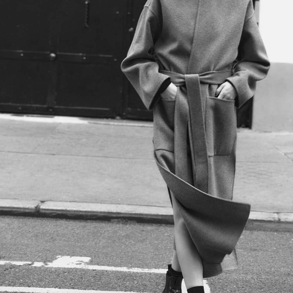Zara Gray Long Belted Coat
